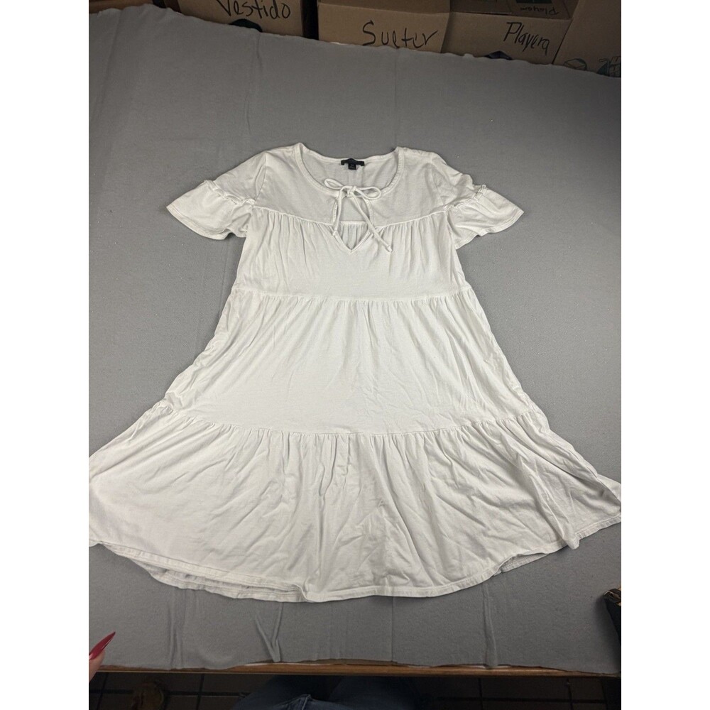 J.CREW White 100% Cotton Tie Neck Ruffle Flutter Sleeve Short Dress XS